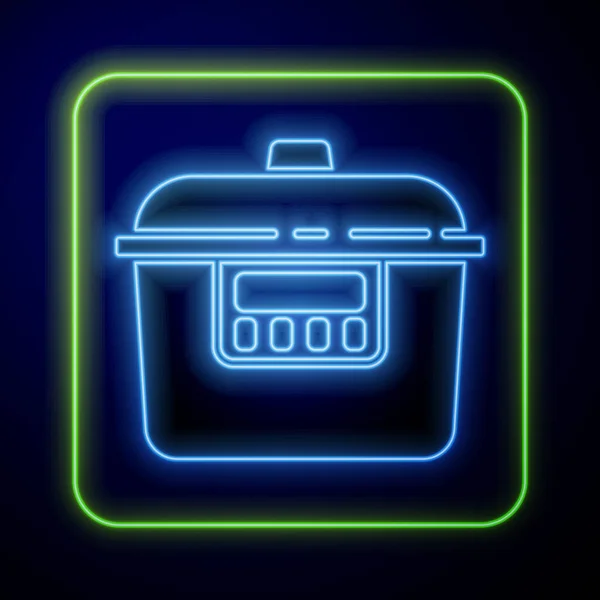 Icona Fluorescente Neon Lenta Cucina Isolata Sfondo Blu Padella Elettrica — Vettoriale Stock