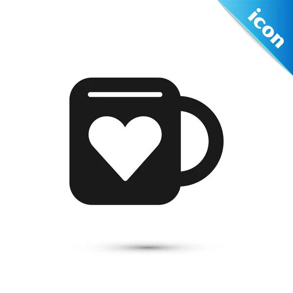 Taza Café Gris Icono Del Corazón Aislado Sobre Fondo Blanco — Archivo Imágenes Vectoriales