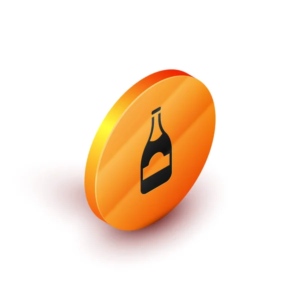 Isometric Champagne Bottle Icon Isolated White Background Orange Circle Button — Stock Vector