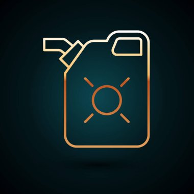 Motor makine yağı ikonu için altın renkli teneke kutu koyu mavi arka planda izole edildi. Benzin bidonu. Yağ değiştirme ve onarım servisi. Motor yağı işareti. Vektör İllüstrasyonu.