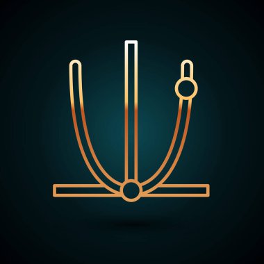 Altın çizgili zil simgesi koyu mavi arkaplanda izole edildi. Alarm sembolü, servis zili, el zili işareti, uyarı sembolü. Vektör İllüstrasyonu.