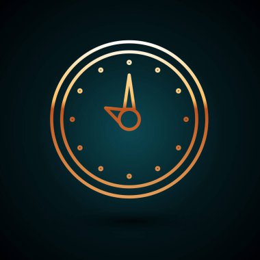 Altın çizgili saat simgesi koyu mavi arkaplanda izole edildi. Zaman sembolü. Vektör İllüstrasyonu.