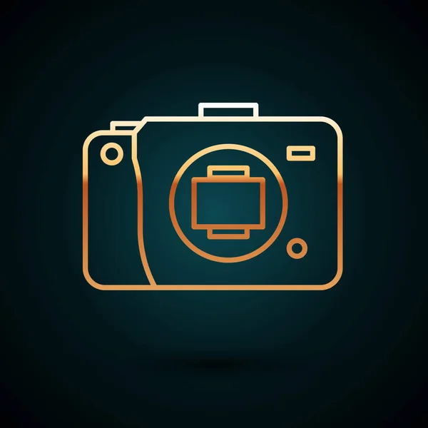 Zlatá Čára Ikona Bezzrcadlové Kamery Izolované Tmavomodrém Pozadí Ikona Fotoaparátu — Stockový vektor