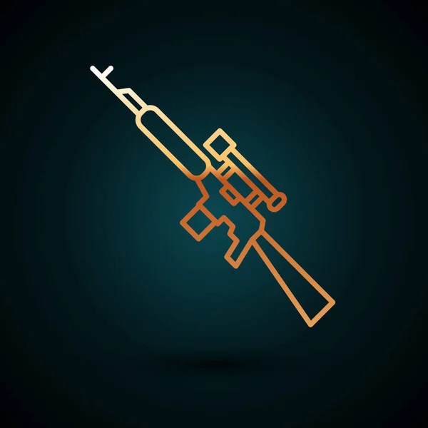 Золота Лінія Снайперська Гвинтівка Піктограмою Прицілу Ізольована Темно Синьому Фоні — стоковий вектор