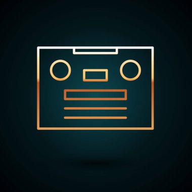 Altın çizgili Retro ses kaset ikonu koyu mavi arkaplanda izole edildi. Vektör İllüstrasyonu.