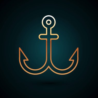 Altın çizgili Anchor simgesi koyu mavi arkaplanda izole edildi. Vektör İllüstrasyonu.