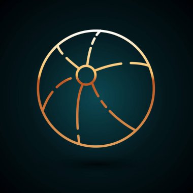 Koyu mavi arka planda izole edilmiş altın çizgili plaj topu ikonu. Vektör İllüstrasyonu.