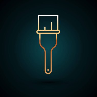 Altın çizgili fırça simgesi koyu mavi arkaplanda izole edilmiş. Vektör İllüstrasyonu.