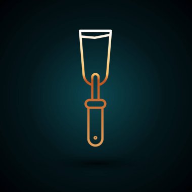 Altın çizgili macun bıçağı ikonu koyu mavi arka planda izole edilmiş. Spatula tamir aleti. Yağma ya da boya aletleri. Vektör İllüstrasyonu.