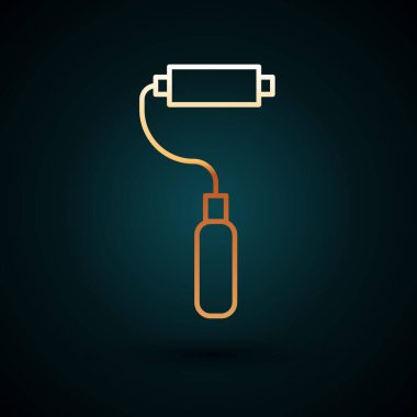 Altın çizgili fırça ikonu koyu mavi arkaplanda izole edilmiş. Vektör İllüstrasyonu.