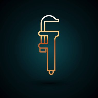 Altın çizgili Calliper veya kalibre ve ölçek ikonu koyu mavi arka planda izole edilmiş. Hassas ölçüm aletleri. Vektör İllüstrasyonu.