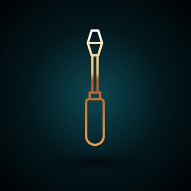 Altın çizgili tornavida simgesi koyu mavi arkaplanda izole edildi. Servis aracı sembolü. Vektör İllüstrasyonu.