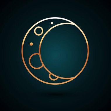 Altın çizgili Ay simgesi koyu mavi arkaplanda izole edildi. Vektör İllüstrasyonu.