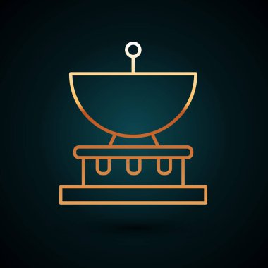 Gezegen Satürn 'ün gezegensel halka ikonu koyu mavi arka planda izole edilmiş. Vektör İllüstrasyonu.