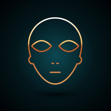 Altın çizgili uzaylı simgesi koyu mavi arkaplanda izole edildi. Uzaylı yüzü ya da kafa sembolü. Vektör İllüstrasyonu.