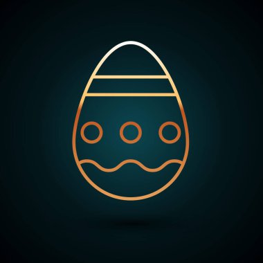 Altın çizgili Paskalya yumurtası ikonu koyu mavi arka planda izole edilmiş. Mutlu Paskalyalar. Vektör İllüstrasyonu.