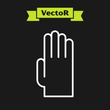 Siyah arka planda beyaz çizgili lastik eldiven ikonu var. Lateks el koruması işareti. Ev işi temizlik ekipmanları sembolü. Vektör İllüstrasyonu.