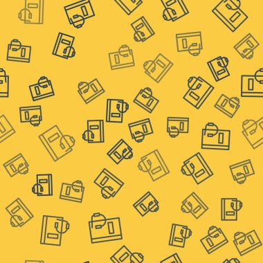 Mavi çizgi ses kitabı simgesi sarı arkaplanda pürüzsüz desen izole etti. Kulaklıklı kitap. Ses rehberi işareti. Çevrimiçi öğrenme kavramı. Vektör İllüstrasyonu.