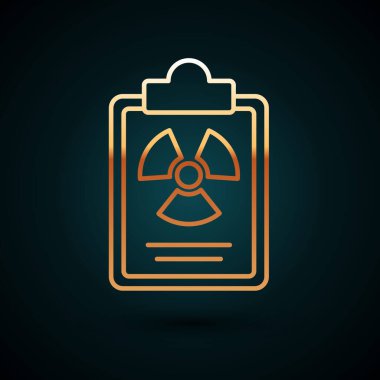 Sarı çizgi Radyasyon uyarı belgesi simgesi koyu mavi arkaplanda izole edildi. Metin dosyası. Vektör.