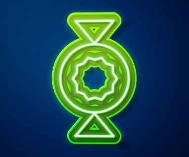 Parlayan neon hattı Candy simgesi mavi arkaplanda izole edildi. Vektör.