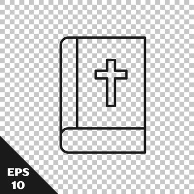 Siyah çizgi. Kutsal İncil ikonu, şeffaf arkaplanda izole edilmiş. Vektör.