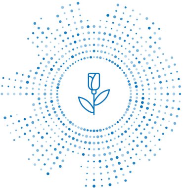 Mavi çizgi çiçek gül simgesi beyaz arkaplanda izole edildi. Soyut çember rastgele noktalar. Vektör.