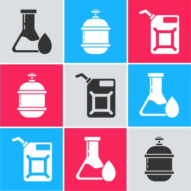 Benzin test tüpü, propan benzin deposu ve benzin ikonu için tüp hazırlayın. Vektör.