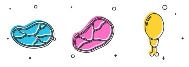 Biftek, biftek ve tavuk budu ikonu. Vektör.