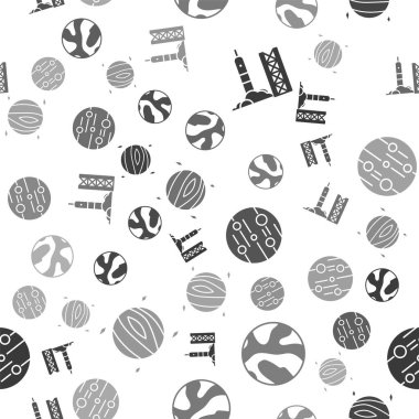 Uzay limanından, Planet 'ten, Mars' tan ve Venüs gezegeninden roket fırlatmasını kusursuz bir şekilde ayarlayın. Vektör.