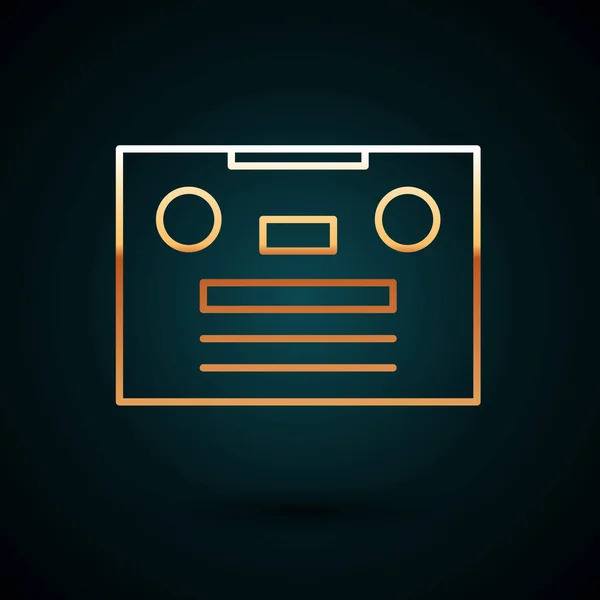 Gold Line Retro Audio Kassettenbandsymbol Isoliert Auf Dunkelblauem Hintergrund Vektorillustration — Stockvektor