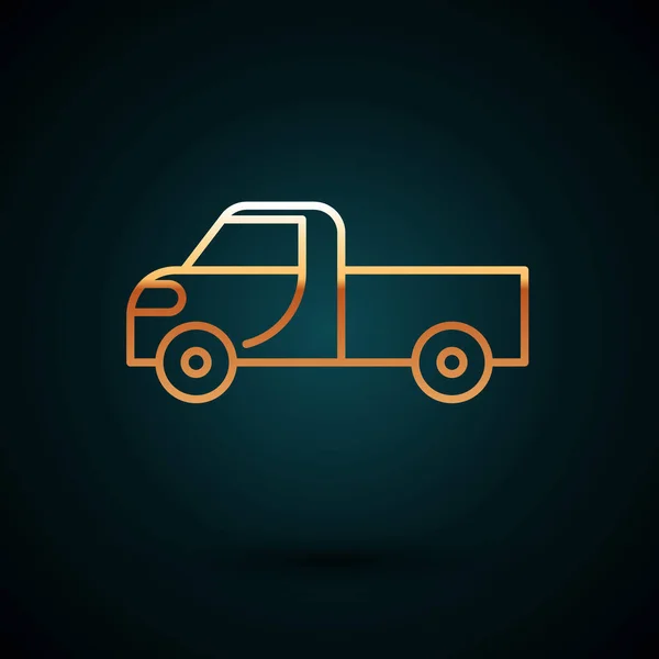 Χρυσή Γραμμή Pickup Φορτηγό Εικονίδιο Απομονώνονται Σκούρο Μπλε Φόντο Εικονογράφηση — Διανυσματικό Αρχείο