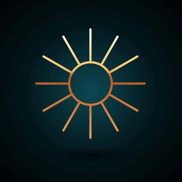 Icono Sol Línea Dorada Aislado Sobre Fondo Azul Oscuro Símbolo — Vector de stock