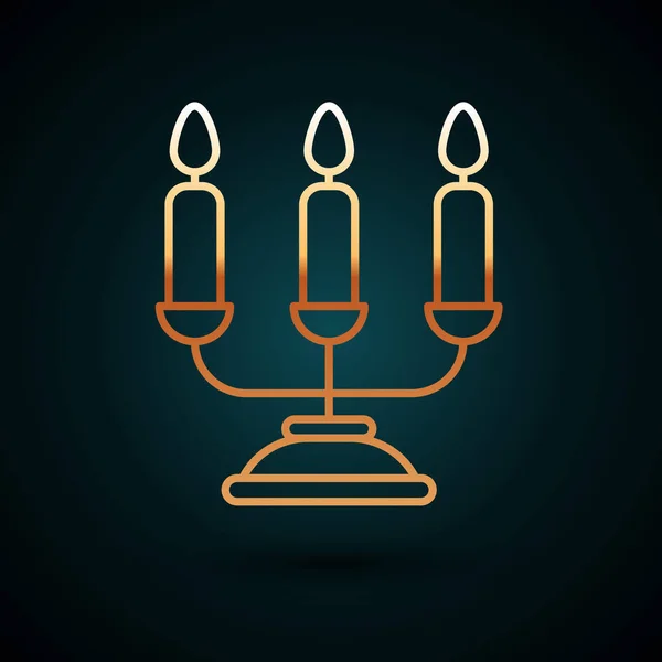 Goldener Kerzenständer Mit Drei Kerzenleuchtern Auf Dunkelblauem Hintergrund Vektorillustration — Stockvektor