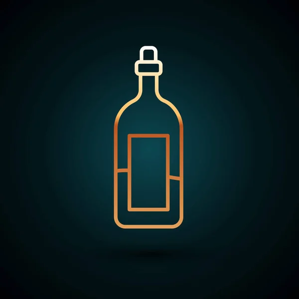 金线酒瓶的图标孤立在深蓝色的背景 病媒图解 — 图库矢量图片