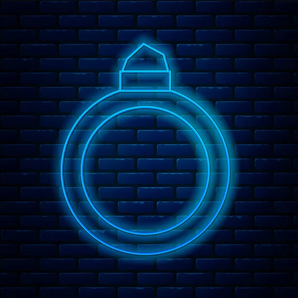 Parlak neon çizgili elmas nişan yüzüğü ikonu tuğla duvar arka planında izole edilmiş. Vektör.
