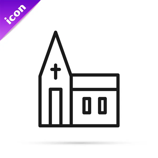 Czarna Linia Kościół Budynku Ikona Izolowane Białym Tle Kościół Chrześcijański — Wektor stockowy