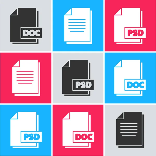 Nastavit Dokument Doc Dokument Ikonu Dokumentu Psd Vektor — Stockový vektor