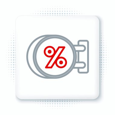 Beyaz arkaplanda izole edilmiş% 100 yazılı indirim simgesiyle asılı bir çizgi tablosu. Bar, kafe, bar, restoran için uygun. Renkli taslak konsepti. Vektör.