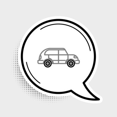 Hatchback çizgi araba simgesi gri arkaplanda izole edildi. Renkli taslak konsepti. Vektör.