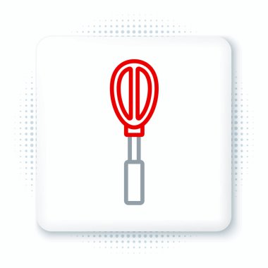 Line Kitchen çırpma simgesi beyaz arkaplanda izole edildi. Mutfak aletleri, yumurta çırpıcı. Çatal bıçak seti. Yemek karışımı sembolü. Renkli taslak konsepti. Vektör.