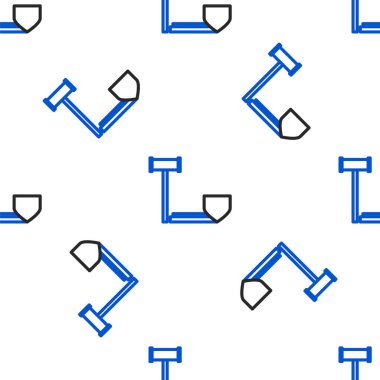 Hakim tokmağı kalkan ikonu ile izole edilmiş beyaz arka planda kusursuz desen. Sigorta konsepti. Güvenlik, güvenlik, koruma, konsept koruma. Renkli taslak konsepti. Vektör.