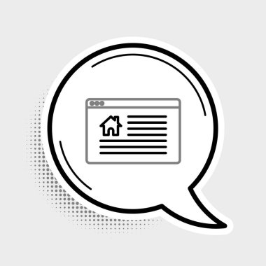 Gri arkaplanda izole edilmiş metin çevrimiçi satış simgesi ile Satır Asma işareti. Mesaj indirimli tabela. Renkli taslak konsepti. Vektör.