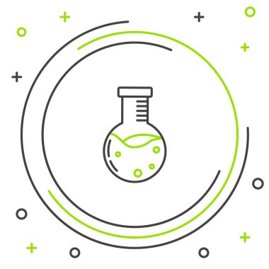 Çizgi Test tüpü ve kimyasal test ikonu beyaz arka planda izole edildi. Laboratuvar cam levhası. Renkli taslak konsepti. Vektör.