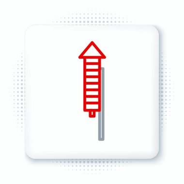 Firework roket simgesi beyaz arkaplanda izole edildi. Eğlence partisi anlayışı. Patlayıcı havai fişek sembolü. Renkli taslak konsepti. Vektör.