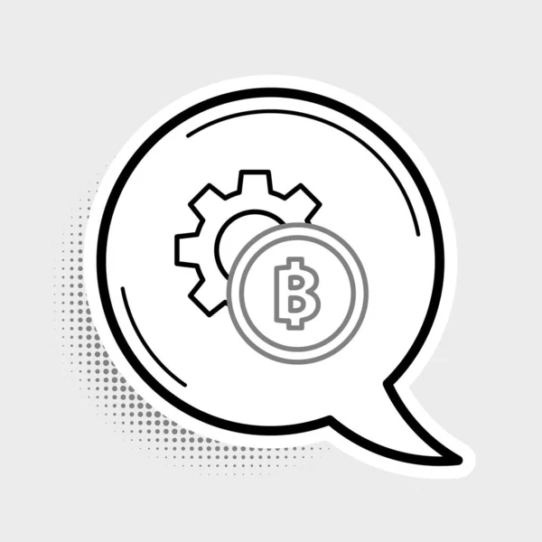 Zeile Kryptowährungsmünze Bitcoin Symbol Isoliert Auf Grauem Hintergrund Gear Und — Stockvektor