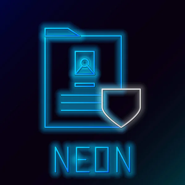 Zářící Neonová Čára Dokument Ikonou Štítu Izolovanou Černém Pozadí Pojištění — Stockový vektor