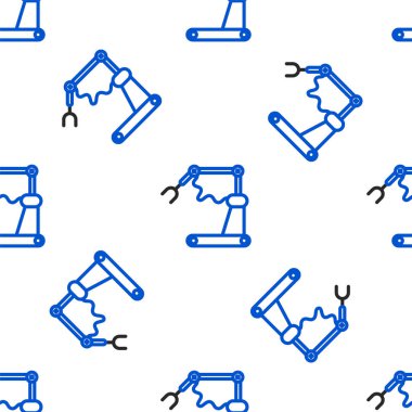 Hat Endüstriyel Robot Robot Kol Fabrikası ikonu beyaz arka planda kusursuz desen izole etti. Endüstriyel robot manipülatörü. Renkli taslak konsepti. Vektör.
