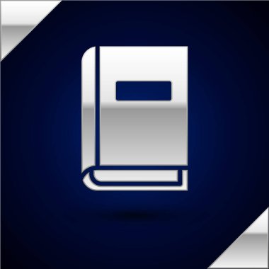 Koyu mavi arka planda yalıtılmış Gümüş Kullanım kılavuzu simgesi. Kullanım kılavuzu kitabı. Talimat işareti. Kullanmadan önce okuyun. Vektör İllüstrasyonu.