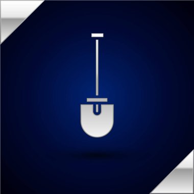 Gümüş Kürek simgesi koyu mavi arka plan üzerinde izole. Bahçıvanlık aleti. Bahçecilik, tarım, tarım için bir araç. Vektör İllüstrasyonu.