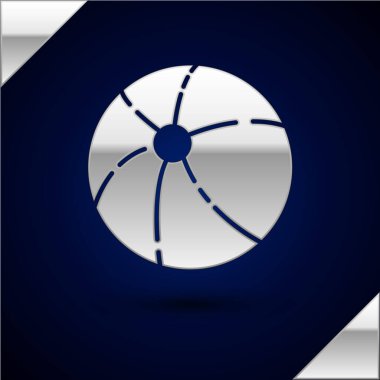 Koyu mavi arka planda izole edilmiş gümüş plaj topu ikonu. Vektör İllüstrasyonu.